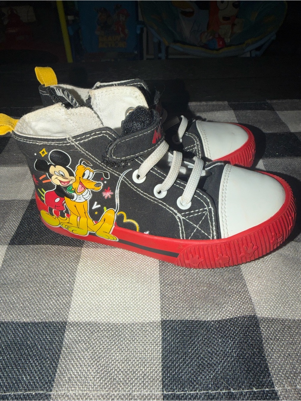 Disney Black and Red High-Top Kids Sneakers with Mickey & Pluto